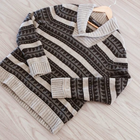 Vince Men's 100% Wool Fair Isle Striped Shawl Collar V Neck Knit Sweater $295 M - Picture 10 of 13